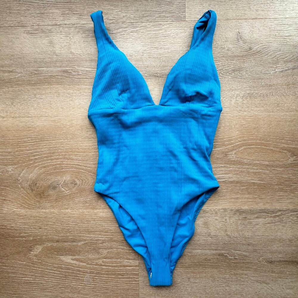 L*Space Blue Plunging V-Neck One Piece Swimsuit